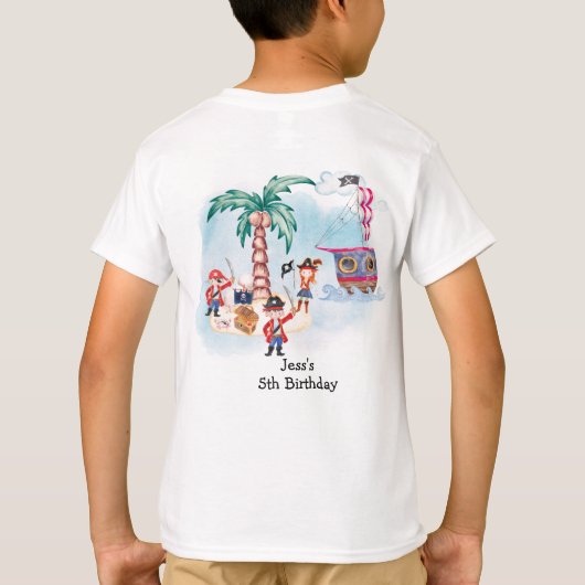 Pirates Treasure Hunt Avontuur Kaart Kids Verjaard T-shirt (Achterkant)