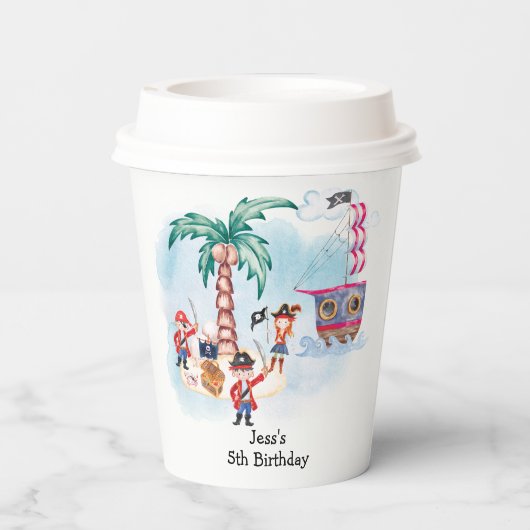 Pirates Treasure Hunt Kaart Kinder Jongen Verjaard Papieren Bekers (Achterkant)