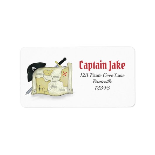 Pirates Treasure Map Cute Boys Party Etiket (Voorkant)