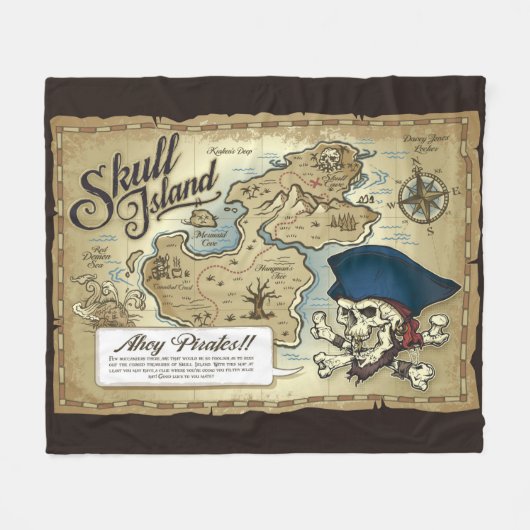 Pirates Treasure Map, Skull Island Fleece Deken (Voorkant (Horizontaal))
