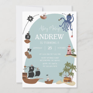 Pirates Verjaardagsuitnodiging Sjabloon Ahoy Matey Kaart