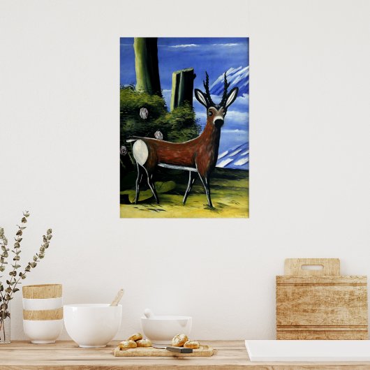 Pirosmani - Roe Deer met Landschapsachtergrond Poster (Keuken)