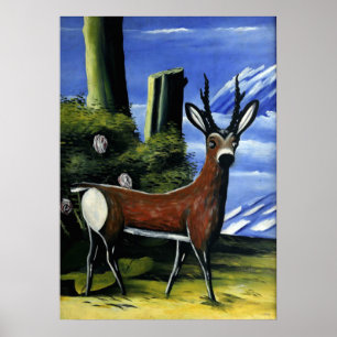Pirosmani - Roe Deer met Landschapsachtergrond Poster