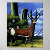 Pirosmani - Roe Deer met Landschapsachtergrond Poster (Voorkant)