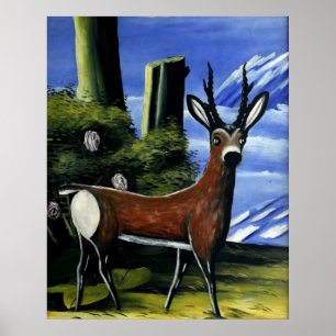 Pirosmani - Roe Deer met Landschapsachtergrond Poster