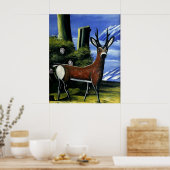Pirosmani - Roe Deer met Landschapsachtergrond Poster (Keuken)