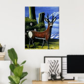 Pirosmani - Roe Deer met Landschapsachtergrond Poster (Thuiskantoor)