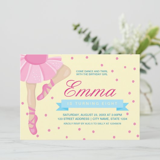 Pirouette Roze Ballerina Verjaardagsuitnodiging Kaart (Staand voorkant)