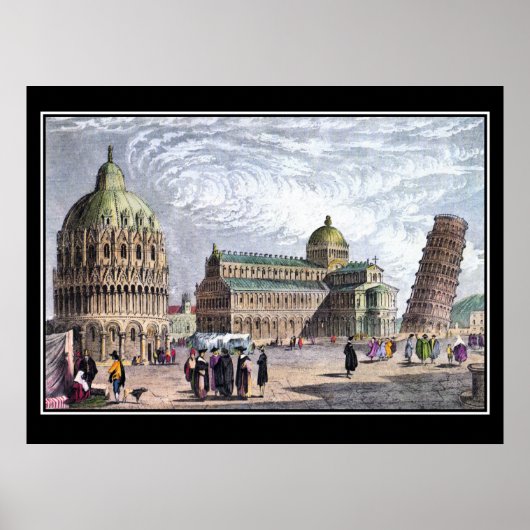 Pisa Basilica en Tower 1830 Art Vintage Poster (Voorkant)