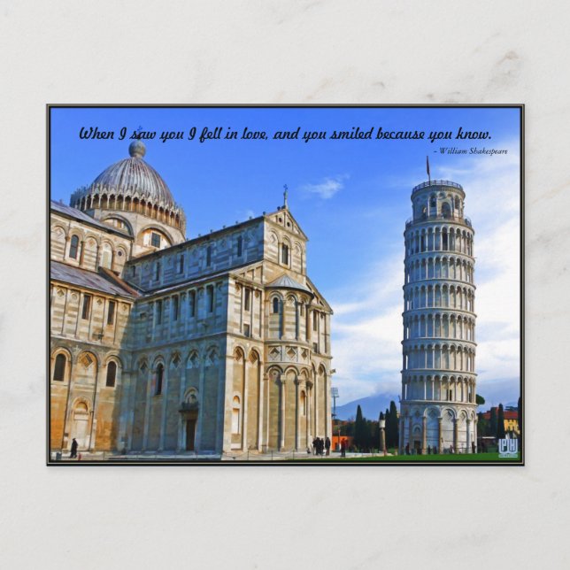 Pisa de toonaangevende tower met Love Quote Briefkaart (Voorkant)