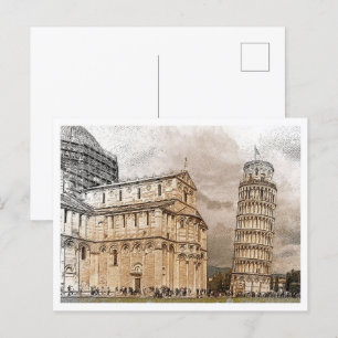 Pisa Italië Mooi kleurenpotloodlandschap Briefkaart