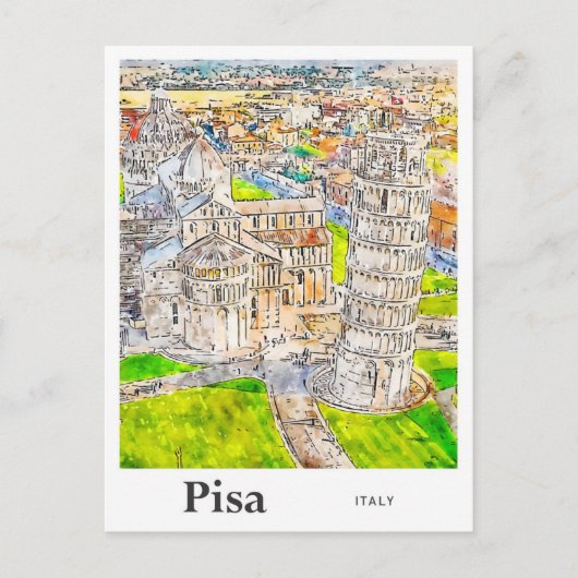 Pisa Italië Waterverf Schets Hand getekend Briefkaart (Voorkant)