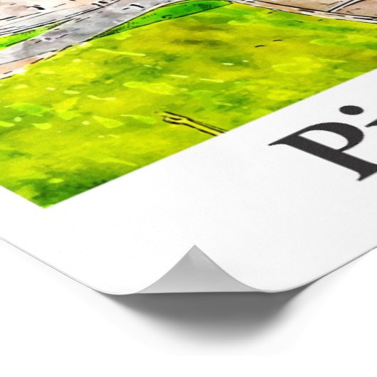 Pisa Italië Waterverf Schets Hand getekend Poster (Hoek)