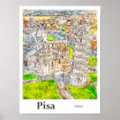 Pisa Italië Waterverf Schets Hand getekend Poster (Voorkant)