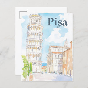 Pisa Italië Waterverf Schilderij Reizen Briefkaart