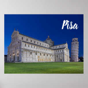 Pisa Leaning Tower Night Panorama Italië Gift Poster