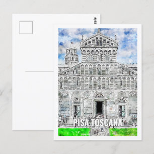 Pisa Toscana Italië Beroemde Reisplaats Waterverf Briefkaart