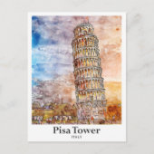 Pisa Tower Italië Reizen Waterverf Hand getekend Briefkaart (Voorkant)