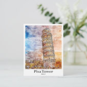 Pisa Tower Italië Reizen Waterverf Hand getekend Briefkaart (Staand voorkant)