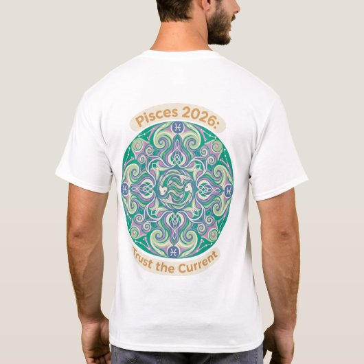 Pisces 2026 Pastel Fish Mandala | Trust the Curren T-shirt (Achterkant)