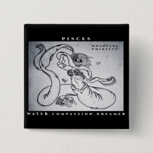 Pisces afdrukken vierkante button 5,1 cm