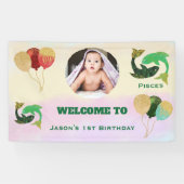 Pisces Aquarel 1e Verjaardag Fotoschild Spandoek (Horizontaal)