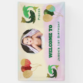 Pisces Aquarel 1e Verjaardag Fotoschild Spandoek (Verticaal)