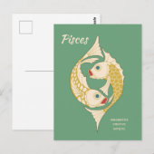 Pisces Art Nouveau Zodiac-teken CC1264 Astrologie Briefkaart (Voorkant / Achterkant)