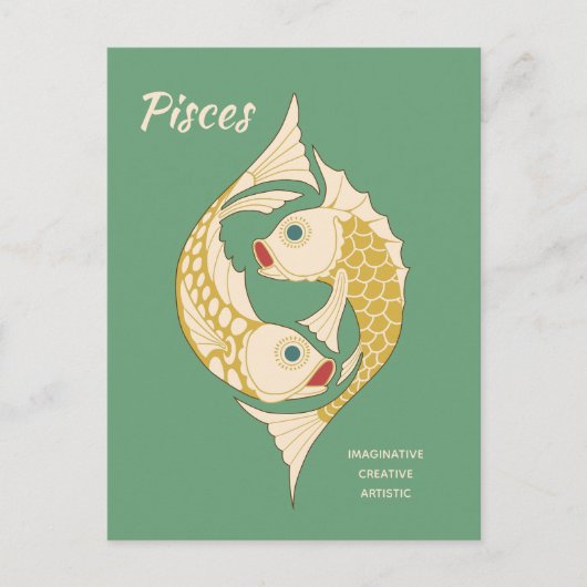 Pisces Art Nouveau Zodiac-teken CC1264 Astrologie Briefkaart (Voorkant)