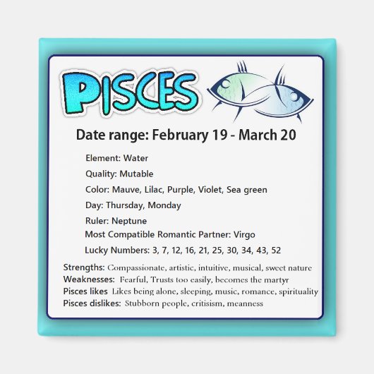 Pisces Astrological Horoscope Sign Magnet (Voorkant)