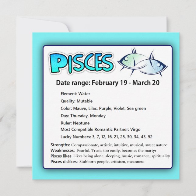 Pisces Astrological Horoscope Zodiac Kaart (Voorkant)