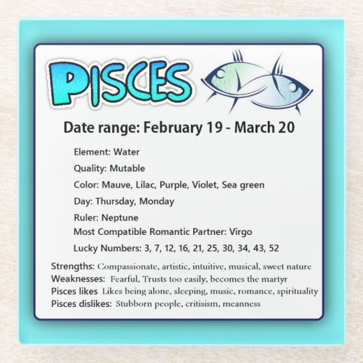 Pisces Astrological Horoscope Zodiac Sign Onderzet Glazen Onderzetter (Voorkant)