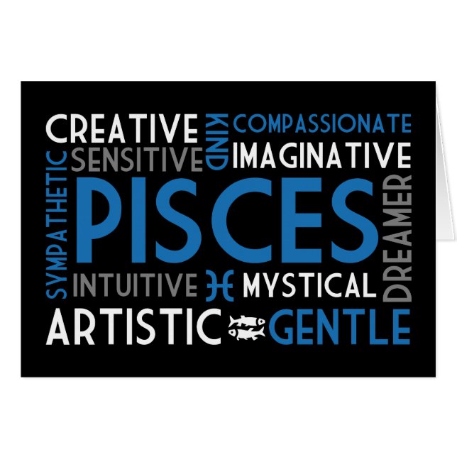 Pisces Astrology Word Collage Card (Voorkant Horizontaal)