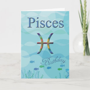 Pisces Birthday-Blue Ocean fish Kaart