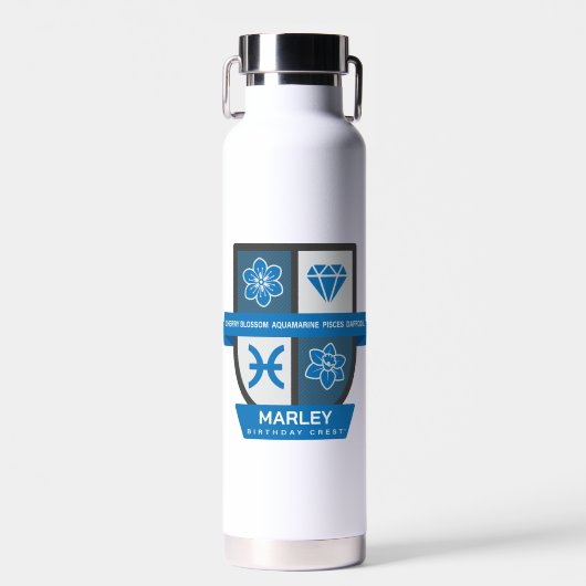 Pisces Birthday Crest™ for March 1-20 Waterfles (Voorkant)