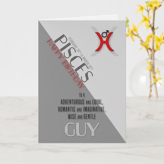 Pisces Birthday for Him February 20 to March 20 Kaart (Gele Bloem)