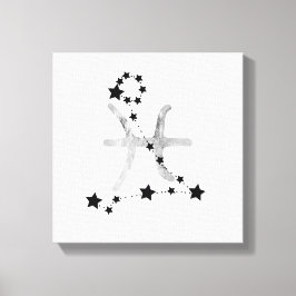 Pisces black & Silver zodiac constellation sterren Canvas Afdruk