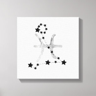 Pisces black & Silver zodiac constellation sterren Canvas Afdruk