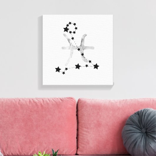 Pisces black & Silver zodiac constellation sterren Canvas Afdruk (Insitu (Woonkamer))