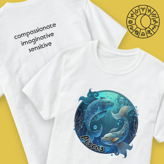 Pisces Blauwgroen en Black Waterverf Zodiac Mannen T-shirt