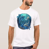 Pisces Blauwgroen en Black Waterverf Zodiac Mannen T-shirt (Voorkant)