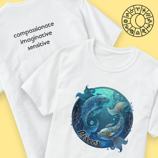 Pisces Blauwgroen en Black Waterverf Zodiac T-Shir T-shirt