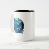 Pisces Blauwgroen en Black Waterverf Zodiac Tweekleurige Koffiemok (Voorkant links)