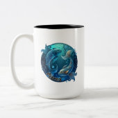 Pisces Blauwgroen en Black Waterverf Zodiac Tweekleurige Koffiemok (Links)