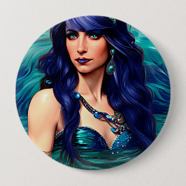 Pisces Blue Mermaid Queen Original Fantasy art Ronde Button 4,0 Cm