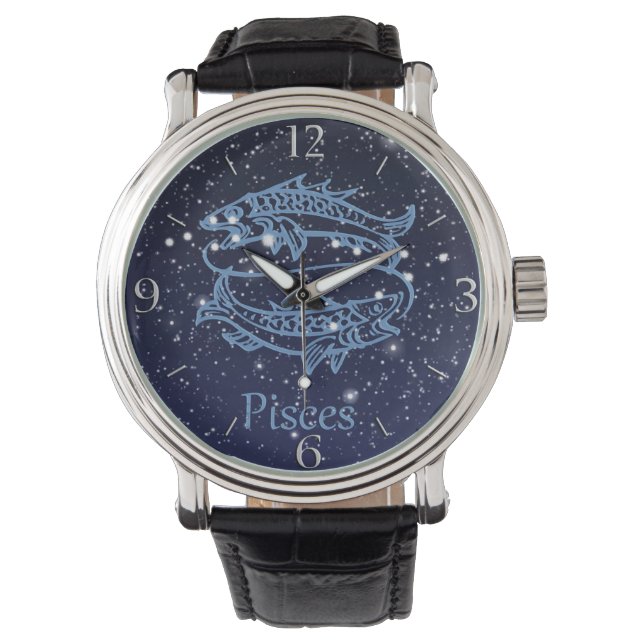 Pisces Constellation and Zodiac Sign met sterren Horloge (Voorkant)