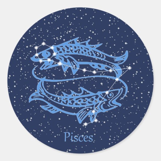 Pisces Constellation and Zodiac Sign met sterren Ronde Sticker (Voorkant)