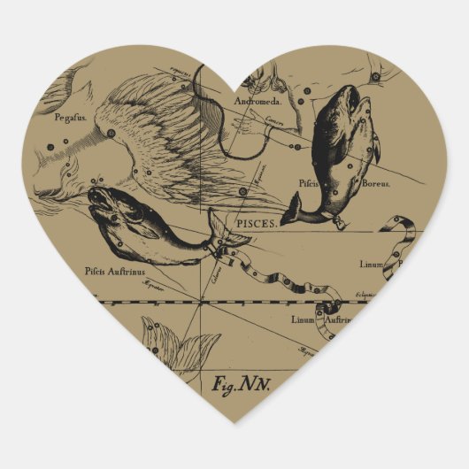 Pisces Constellation Hevelius 1690 Decor Hart Sticker (Voorkant)