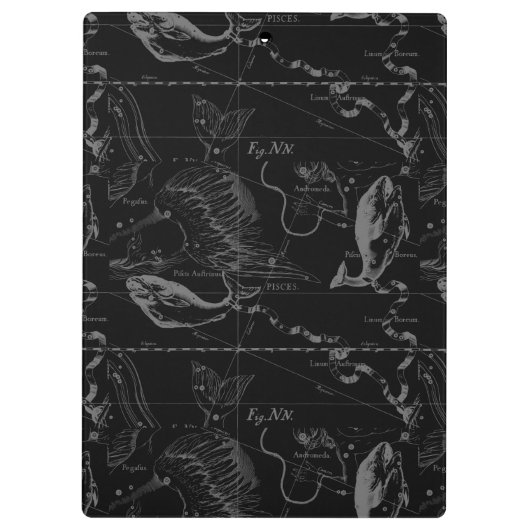 Pisces Constellation Hevelius 1690 on Black Klembord (Achterkant)