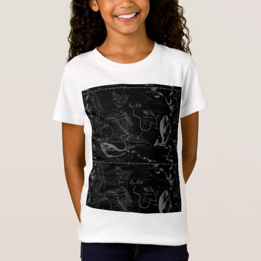 Pisces Constellation Map Hevelius 1690 Engraving T-shirt (Voorkant)